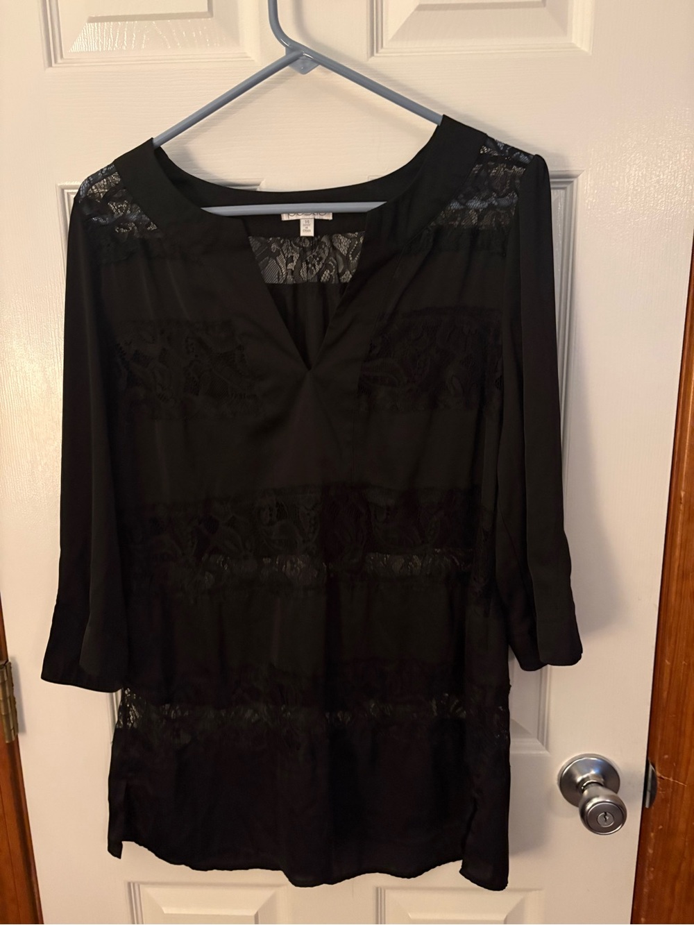 Sheer Lace-Panel Black Tunic Blouse - Stylish Everyday Layer